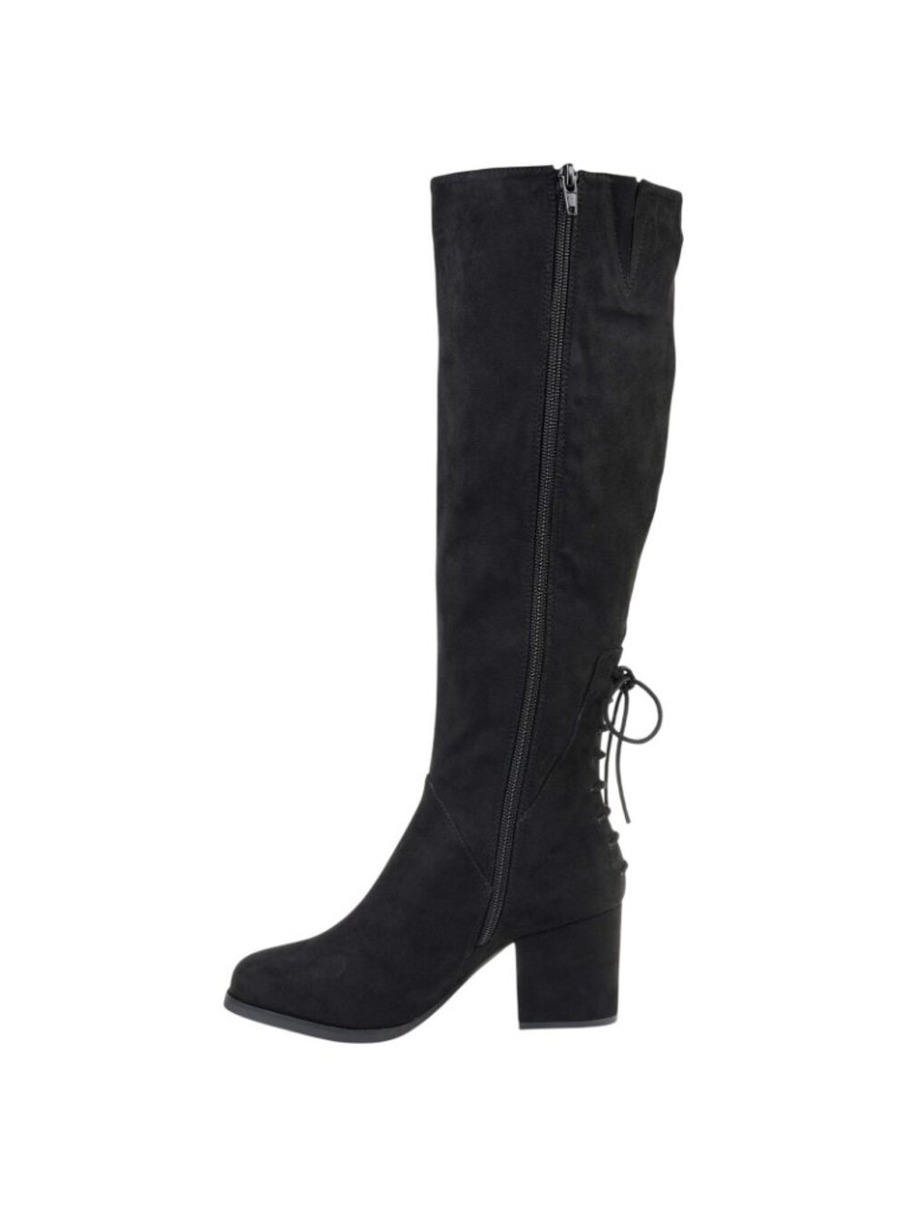 NWT Journee Collection Lace Faux Suede Knee-High Block Heeled Boots Black 8.5M - Picture 2 of 13